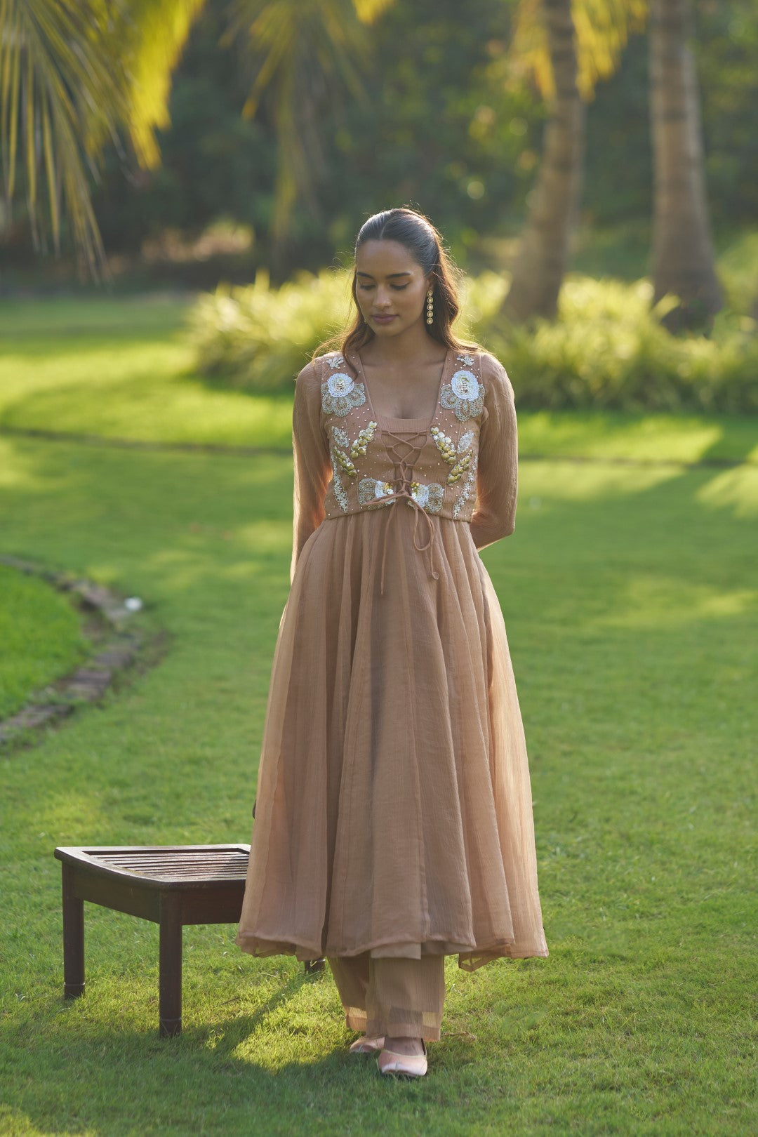 Tani champagne flared single kurti